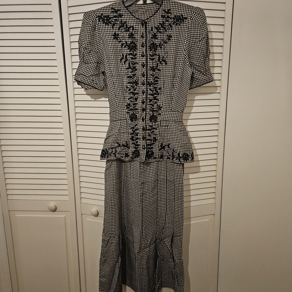 Vintage 80s/90s Black and White Houndstooth Dress Set